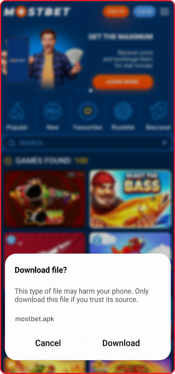 Confirm the installation of the online casino application.
