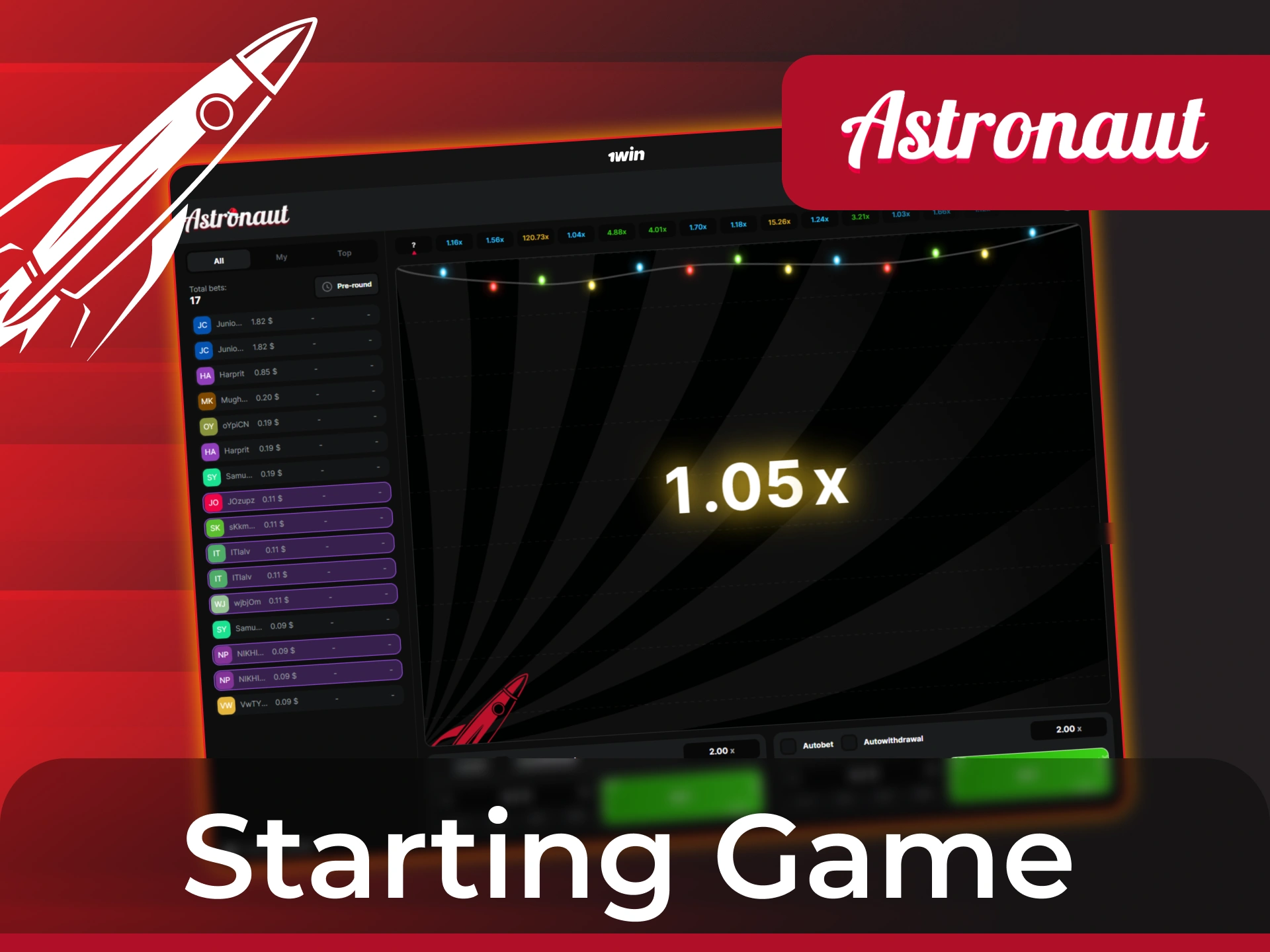 Play Astronaut game at 1win just in few steps.
