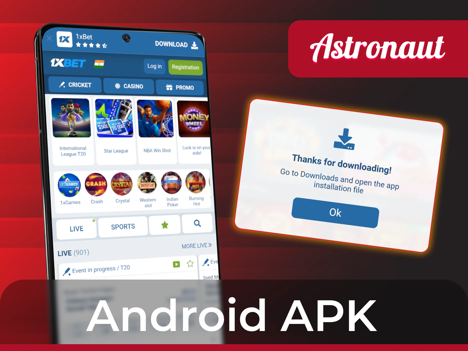 Install 1xBet android app to get better gaming experience playing Astronaut game.