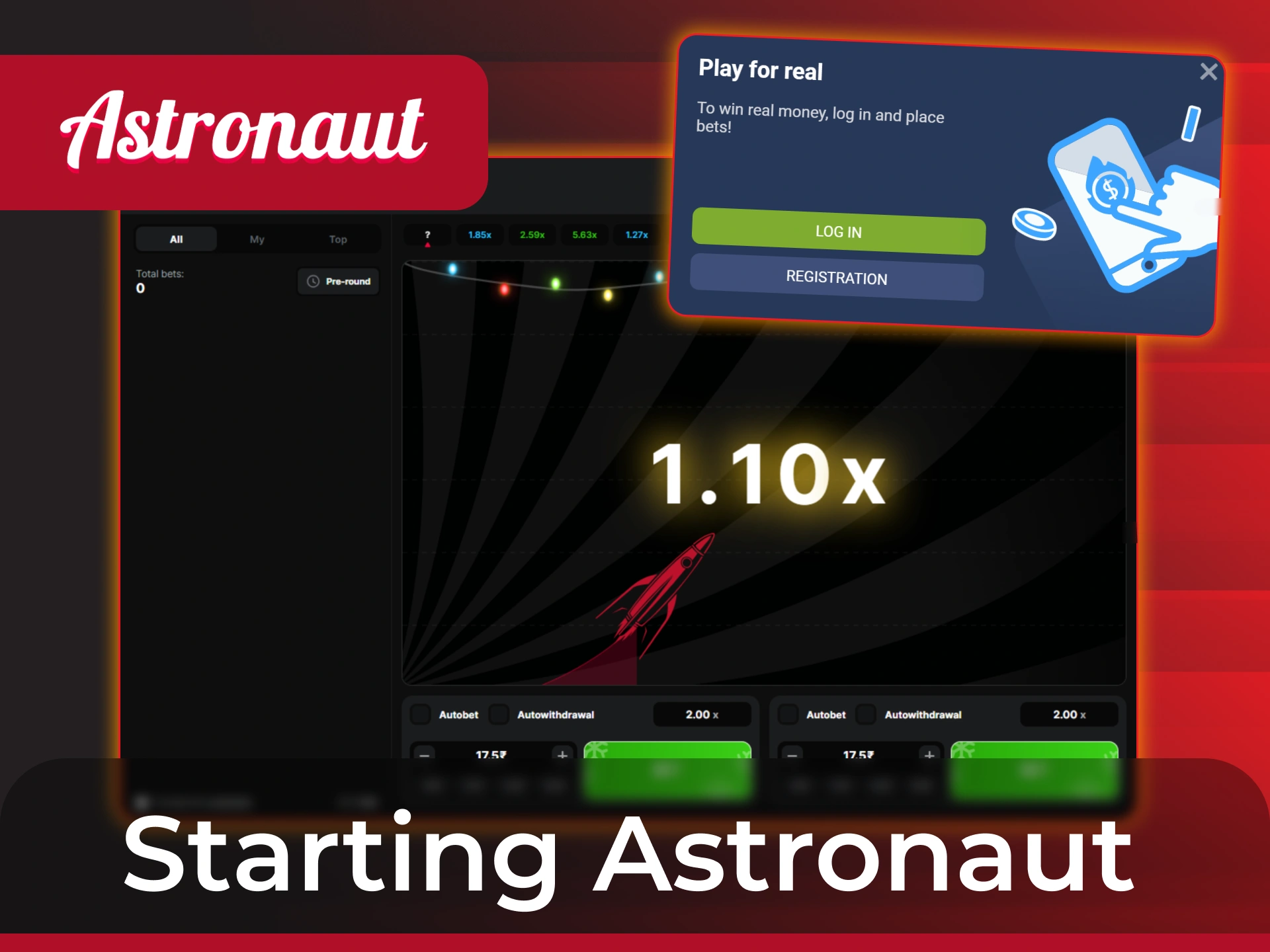 Follow those steps to start playing Astronaut game at 1xBet.
