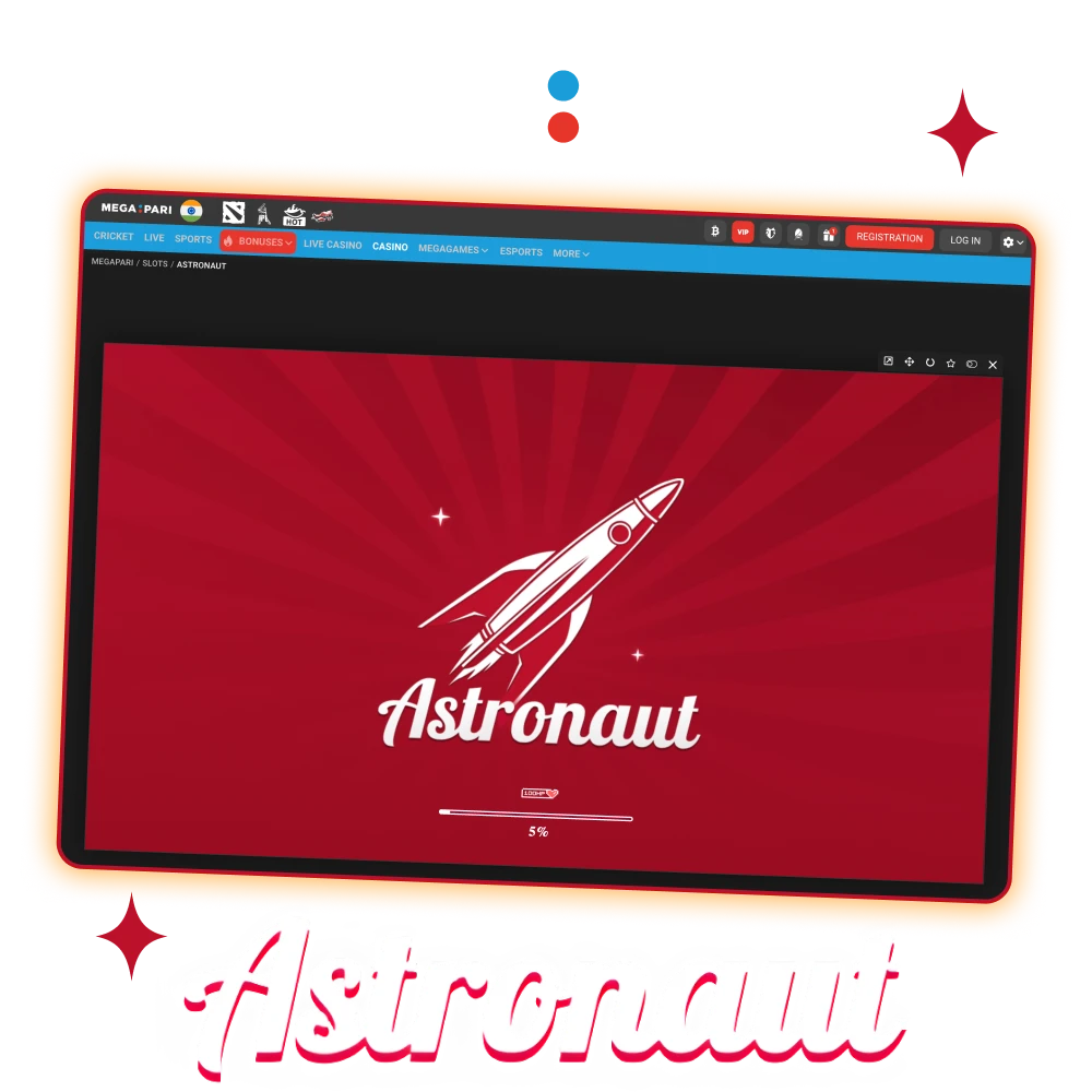 Megapari official platform offers you to play Astronaut crash game.